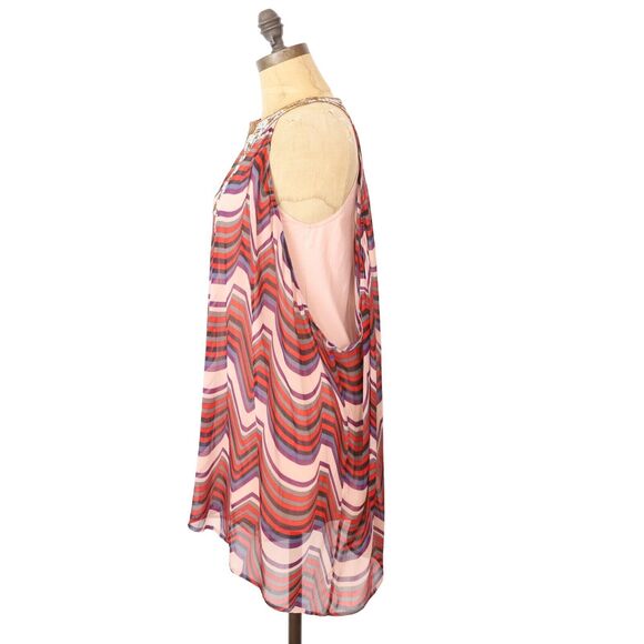 FREE PEOPLE Sequin Chevron Striped Mini Dress S A-Line Swing Pink Red EUC B15 - Picture 5 of 6